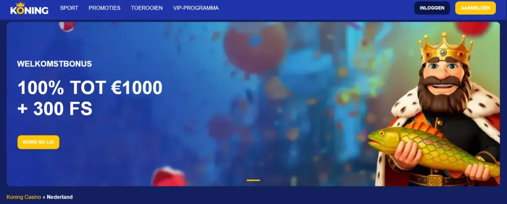 Koning Casino – 100% tot €1000 + 300 Free Spins welkomstbonus voor Nederlandse spelers